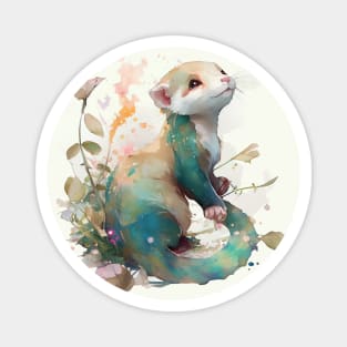 Watercolor peaceful ferret scene Magnet